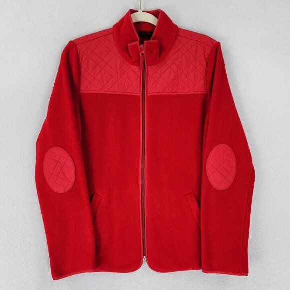 Talbots Jacket Womens Medium Red Fleece Quilted Full Zip Equestrian Classic - Picture 1 of 12